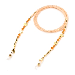 Orange Foncé Chaînes de lunettes, tour de cou pour lunettes, avec verre laiton, Perles en laiton, 304 fermoirs à pince de homard en acier inoxydable et extrémités en caoutchouc, or, étoiles, orange foncé, 28.15 pouce (71.5 cm)