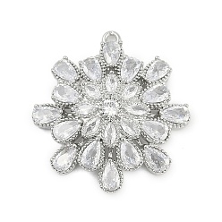 Платина Латунный микропаве кубический цирконий со стеклянными подвесками, без кадмия, без никеля и без свинца, , платина, 29x27x7 мм, отверстие : 1.4 мм