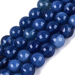 Marineblau Stränge aus Imitations-Glasperlen, Runde, marineblau, 7.5~8.5 mm, Bohrung: 0.7~0.8 mm, ca. 42~54 Stk. / Strang, 11.81~15.55 Zoll (30~39.5 cm)