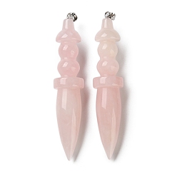Розовый Кварц Естественно розового кварца большие кулоны, подвески в форме меча с застежками-кнопками из нержавеющей стали, цвет нержавеющей стали, 69~71x14~14.5 мм, отверстие : 5x3.5 мм