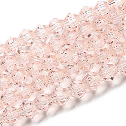 Pink Прозрачные стеклянные бусины, граненые, двухконусные, розовые, 3.5~3.8x3 мм, отверстие : 0.8 мм, о том, о 107~110 шт / прядь, 32.5~34 см