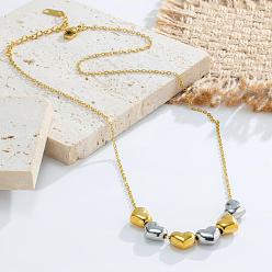 Золотой & Цвет Нержавеющей Стали Двухцветное ожерелье из нержавеющей стали с подвеской в виде сердца и бусинами, цепочка-косуха для женщин., золотые и нержавеющая сталь цвет, 304 дюйм (17.13 см)