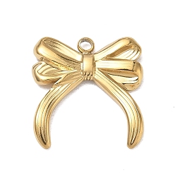 Bowknot 304 colgantes de acero inoxidable, revestimiento de iones (ip), real 18 k chapado en oro, encantos del bowknot, 19x18x2.5 mm, agujero: 2 mm