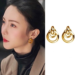 Ring Alloy Dangle Earrings for Women, 925 Sterling Silver Pins, Ring, 18x12mm