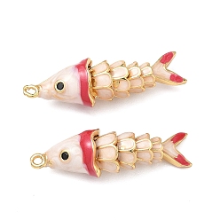 Розовый Подвески из латуни микропаве с фианитами и эмалью, рыбы прелести, реальный 18 k позолоченный, туманная роза, 35x11x10 мм, отверстие : 1.4 мм