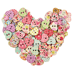 (52) Непрозрачная лаванда 100шт деревянные пуговицы, сердце, 2-луночное, разноцветные, 1.4x1.65x0.2 см, 100 шт / комплект