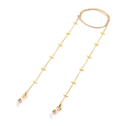 Real 18K Gold Plated Eyeglasses Chains, Neck Strap for Eyeglasses, with Brass Curb Chains, 304 Stainless Steel Lobster Claw Clasps and Rubber Loop Ends, Rectangle, Real 18K Gold Plated, 31.30 inch(79.5cm)