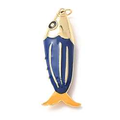 Bleu Marine Grands pendentifs en laiton émaillé, charmes de poissons, crémaillère plaquage, plaqué longue durée, sans plomb et sans cadmium, réel 18 k plaqué or, bleu marine, 51x19x12mm, Trou: 4mm