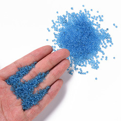 Deep Sky Blue Glass Seed Beads, Transparent, Round, Deep Sky Blue, 12/0, 2mm, Hole: 1mm, about 30000 beads/pound