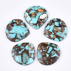 Sky Blue Assembled Natural Bronzite and Synthetic Turquoise Pendants, teardrop, Sky Blue, 40.5x40.5x7mm, Hole: 1.2mm