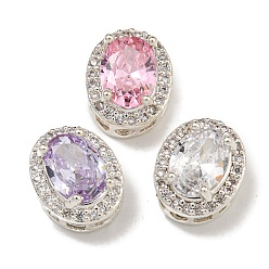 Платина Латунные микро проложить кубического циркония бусы, со стеклом, разноцветные, овальные, платина, 11x9.5x6.5 мм, отверстие : 1.8 мм