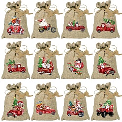 FireBrick 24Pcs Christmas Linen Printed Drawstring Bags, Candy Storage Supplies, Rectangle, FireBrick, 18x13cm