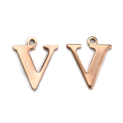 Letter V Ионное покрытие (ip) 304 подвески с алфавитом из нержавеющей стали, розовое золото , letter.v, 12x10x1 мм, отверстие : 1 мм