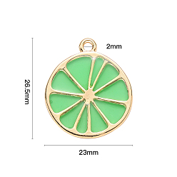 Light Green Alloy Pendants, with Epoxy Resin, Cadmium Free & Lead Free, Lemon, Golden, Light Green, 26.5x23x1.6mm, Hole: 2mm