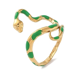 Настоящее золото 18K 304 эмалевые кольца-манжеты из нержавеющей стали для женщин, змея, реальный 18 k позолоченный, 20.5 мм, внутренний диаметр: 17 мм