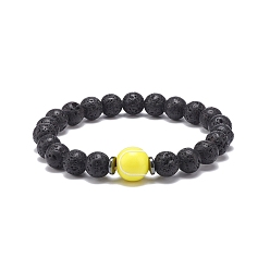 Tennis Эластичный браслет из натуральной лавы, синтетического гематита и акриловых бусин, украшения из драгоценных камней с эфирными маслами для мужчин и женщин, теннис узор, внутренний диаметр: 2-1/8 дюйм (5.5 см)