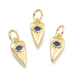 Темно-Синий Латунные микро проложить кубического циркония подвески, с целью перехода в кольце, Сердце с глаз, реальный 18 k позолоченный, темно-синий, 12x5.5x2.3 мм, перемычки: 5x0.8 мм, внутренний диаметр: 3 мм