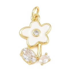 Белый Латунные микро проложить кубического циркония подвески, с эмалью, , долговечный, стойки покрытие, без свинца и без кадмия, реальный 18 k позолоченный, белые, 19x11.5x3 мм, отверстие : 3.2 мм