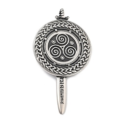 Античное Серебро 304 из нержавеющей стали большие кулоны, амулет в виде щита-трискеле и рунического меча, античное серебро, 74x40x8.5 мм, отверстие : 5.5x5.5 мм