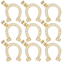Настоящее золото 18K 12подвески из кубического циркония с покрытием из латуни с микропаве, с целью перехода в кольце, долговечный, без свинца и без кадмия, подковы прелести, реальный 18 k позолоченный, 22x15x2 мм, отверстие : 4x3 мм