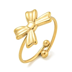 Золотой Ионное покрытие (IP) 304 регулируемые кольца из нержавеющей стали, украшения для женщин, бантом, золотые, размер США 8 1/2 (18.5 мм)