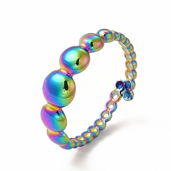 Rainbow Color Ионное покрытие (ip) 304 плоская круглая открытая манжета из нержавеющей стали для женщин, Радуга цветов, размер США 6 1/4 (16.7 мм)