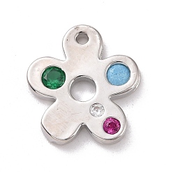 Платина Кулоны из экологически чистой латуни с микропаве и кубическим цирконием, без кадмия и без свинца, долговечный, цветок, платина, 12.5x11x1.6 мм, отверстие : 1 мм