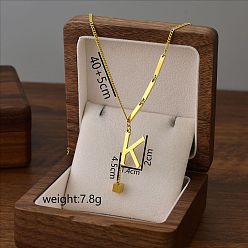 Letter K 304 кулон с инициалом из нержавеющей стали с ожерельем из игральных костей, золотые, Письмо K, 15.75 дюйм (40 см), Кулон : 20x14 мм
