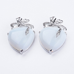 Опал Opalite подвески, с латунной фурнитурой , сердце, платина, 32x47.5x12 мм, отверстие : 4x5 мм