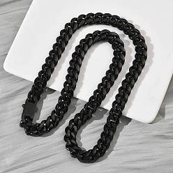 Черный 12мм 201 ожерелья из кубинской цепи из нержавеющей стали для женщин и мужчин, алмазная огранка, с 304 нержавеющей стали застежки, чёрные, 23.90 дюйм (60.7 см)