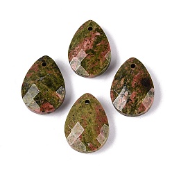 Унакит Природные подвески Unakite, слезинки, граненые, 17.5~18.5x12.5~13.5x5~6.5 мм, отверстие : 0.9~1.6 мм