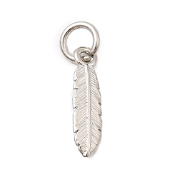 Платинированный Латунь прелести, перо, долговечный, стойки покрытие, с целью перехода в кольце, Реальная платина, 14.5x4x1.5 мм, отверстие : 3.2 мм