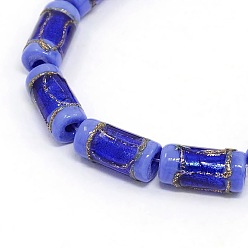 Slate Blue Handmade Gold Sand Lampwork Column Beads Strands, Slate Blue, 16x8mm, Hole: 1mm, about 20pcs/strand, 13.77 inch