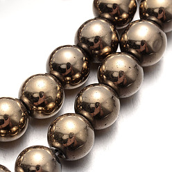 Немагнитные Гематит Гальваническим немагнитные нити шарик синтетический гематит, круглые, имитация пирит, 10 мм, отверстие : 1 мм, около 43 шт / нитка, 15.7 дюйм