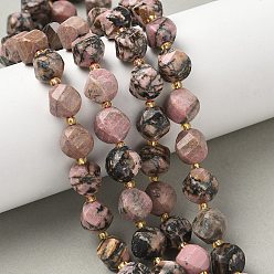 Родонит Природные родонит бисер нитей, граненые, твист, с бисером, 10x9~10x9~10 мм, отверстие : 1 мм, около 33~34 шт / нитка, 15.04''~15.35'' (38.2~39 см)