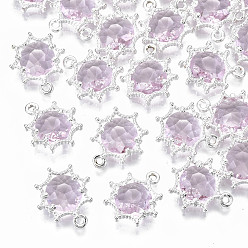 Pink Граненые подвески стекла, с элементами из экологически чистого сплава, без кадмия, без никеля и без свинца, граненые, цветок, серебряные, розовые, 15x13x4 мм, отверстие : 1.6 мм