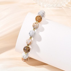 Gemstone Эластичные браслеты из натурального дендритного опала и латунных разделительных бусин для женщин., бусины : 8.5 мм, внутренний диаметр: 1.97 дюйм (5 см)