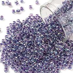 (774) Dark Purple Lined Crystal Rainbow Toho runde Rocailles, japanische Rocailles, (774) dunkelviolett gefütterter Kristallregenbogen, 8/0, 3 mm, Bohrung: 1 mm, über 222pcs / Flasche, 10 g / Flasche