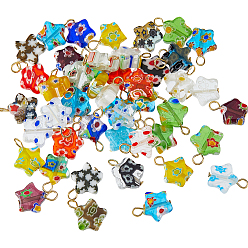 (52) Непрозрачная лаванда 48шт. подвески из стекла миллефиори ручной работы, звезда, с 304 петлей из нержавеющей стали, разноцветные, 12.5 мм, отверстие : 2 мм