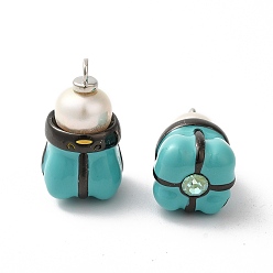 Черный Стойки обшивки латунь кубического циркония подвески, натуральный жемчуг, с эмалью, без кадмия и без свинца, долговечный, бутон, чёрные, 22.5x12.5x13 мм, отверстие : 2.5 мм