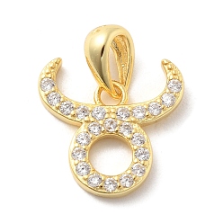 Телец 925 подвески из стерлингового серебра с прозрачным микропаве и цирконием, обереги двенадцати созвездий, золотые, Телец, 10~16x10~15.5x1.5~2 мм, отверстие : 2.5x5 мм