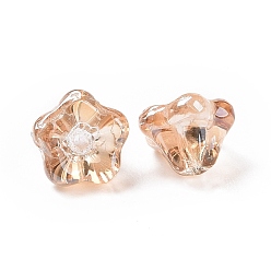 (932FM) Темно-синий аква-матовый с подкладкой Гальванические стеклянные бусины, труба цветок, темно-золотистые, 8.5x8x5.5 мм, отверстие : 1 мм