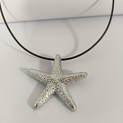 Серебро Латунная подвеска в виде морской звезды из металлической серии Ocean, длинное ожерелье, серебряные, 15.75 дюйм (40 см)