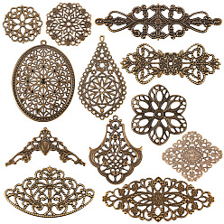 Antique Bronze Iron Filigree Joiners Links, Computer Beaded Patch, Mixed Shapes, Antique Bronze, 18.9x11.2x1.7cm, 120pcs/box