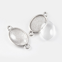 Античное Серебро Создание ссылок, с настройками разъема типа cabochon с тибетским стилем и стеклянными кабошонами, овальные, античное серебро, 28.5x15.5x1.8 мм, отверстие : 2 мм, лоток : 18x13 мм