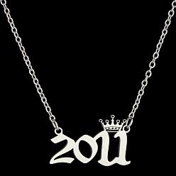 Number Год рождения короны 201 ожерелья из нержавеющей стали для женщин, цвет нержавеющей стали, число 2011, 17.72 дюйм (45 см)