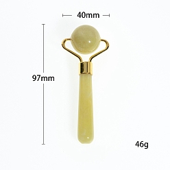 Лимонный Нефрит Односторонние ролики для лица из натурального лимонного нефрита, массажные инструменты, 97x40 мм