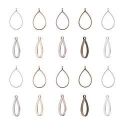 Mixed Color Alloy Open Back Bezel Pendants, Matte, For DIY UV Resin, Epoxy Resin, Pressed Flower Jewelry, teardrop, Lead Free & Nickel Free, Mixed Color, 33.9x20.5x3.8mm, Hole: 2.8mm