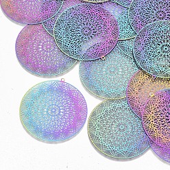 Rainbow Color Ионное покрытие (ip) 201 филигранные подвески из нержавеющей стали, гравированные металлические украшения, плоско-круглые, Радуга цветов, 44.5x43x0.3 мм, отверстие : 1.4 мм