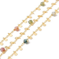 (RRHB277) Кристалл на подкладке из медово-бежевого цвета Цепочки из бисера из натурального индийского агата, с латунными цепочками из скрепок и плоской круглой подвеской, пайки, с катушкой, без свинца и без кадмия, золотые, 2x1x0.5 мм, 5.5x3x1 мм